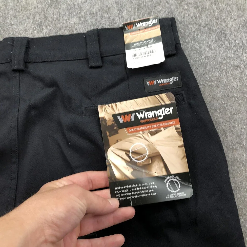 Wrangler Pants Mens 36x32 Black Canvas Chino Regular Straight Riggs Workwear